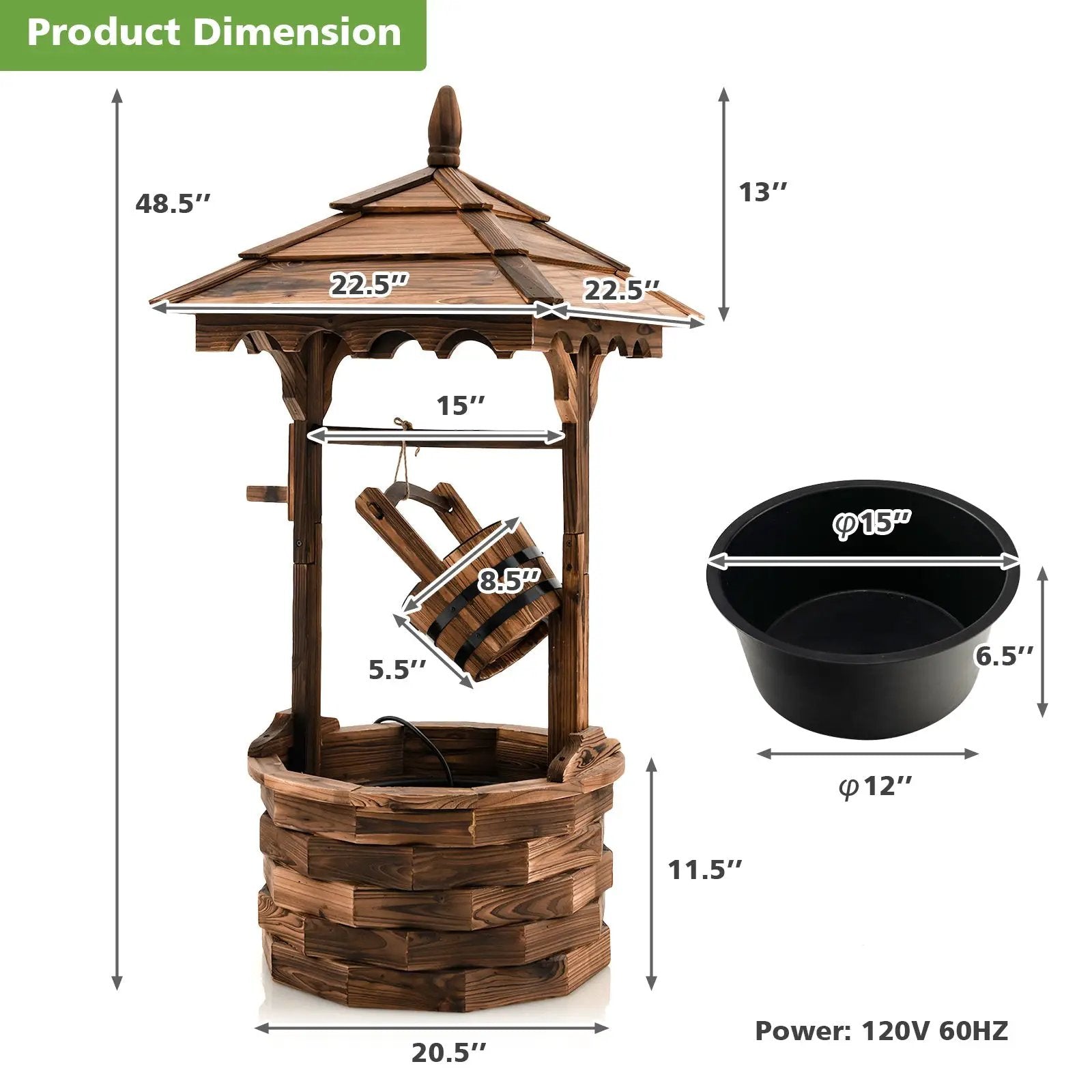 Patio Wooden Water Fountain with Electric Pump-Brown by DirectDeals