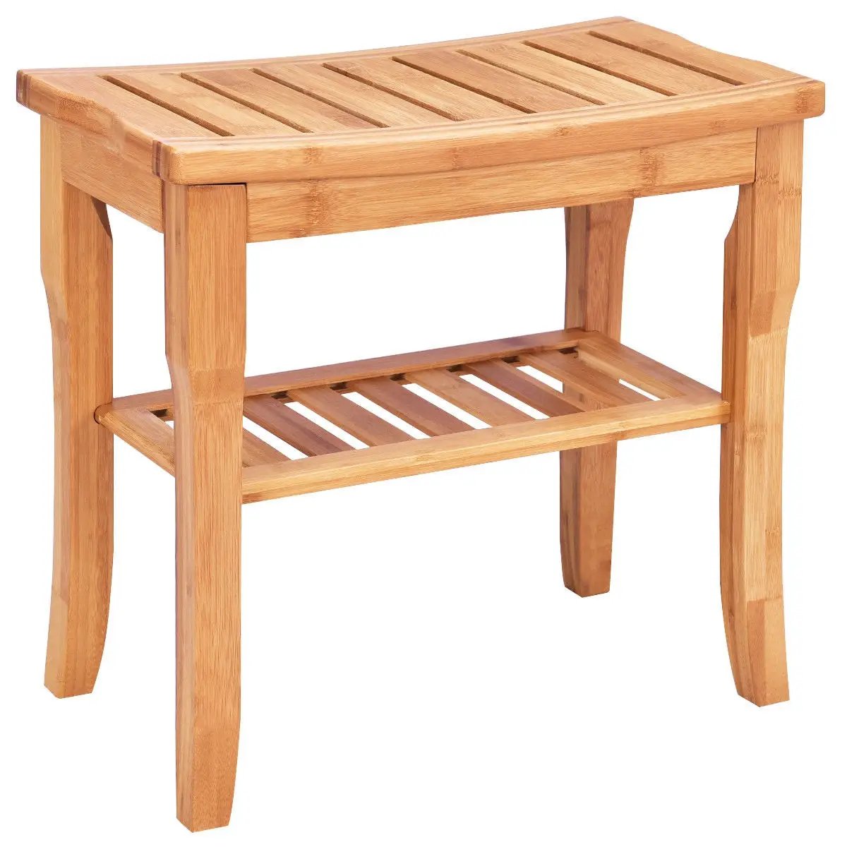 Bathroom Bamboo Shower Chair Bench with Storage Shelf by DirectDeals