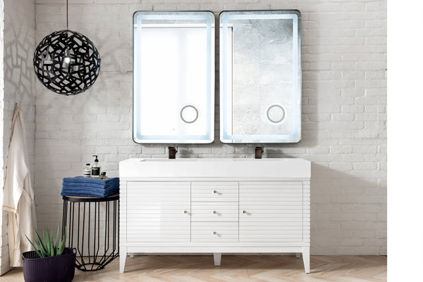 James Martin Linear 59" Double Bathroom Vanity, Glossy White