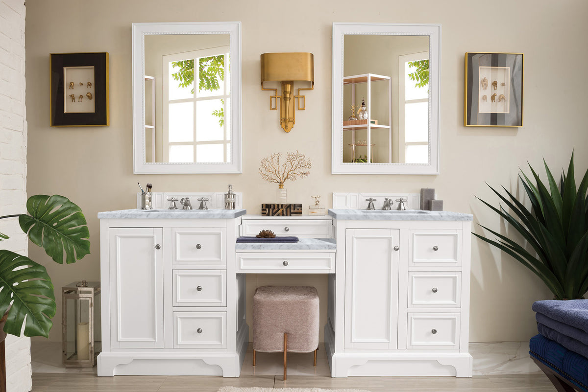James Martin De Soto 82" Double Bathroom Vanity, Bright White with Carrara White countertop