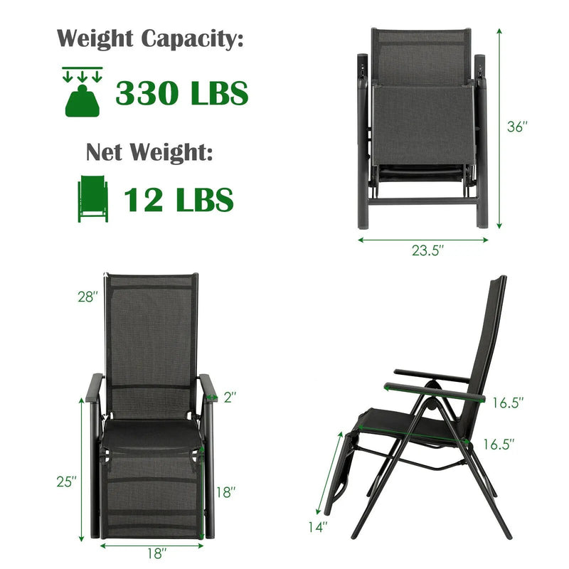 Outdoor Folding Lounge Chair with 7 Adjustable Backrest and Footrest Positions-Gray by DirectDeals
