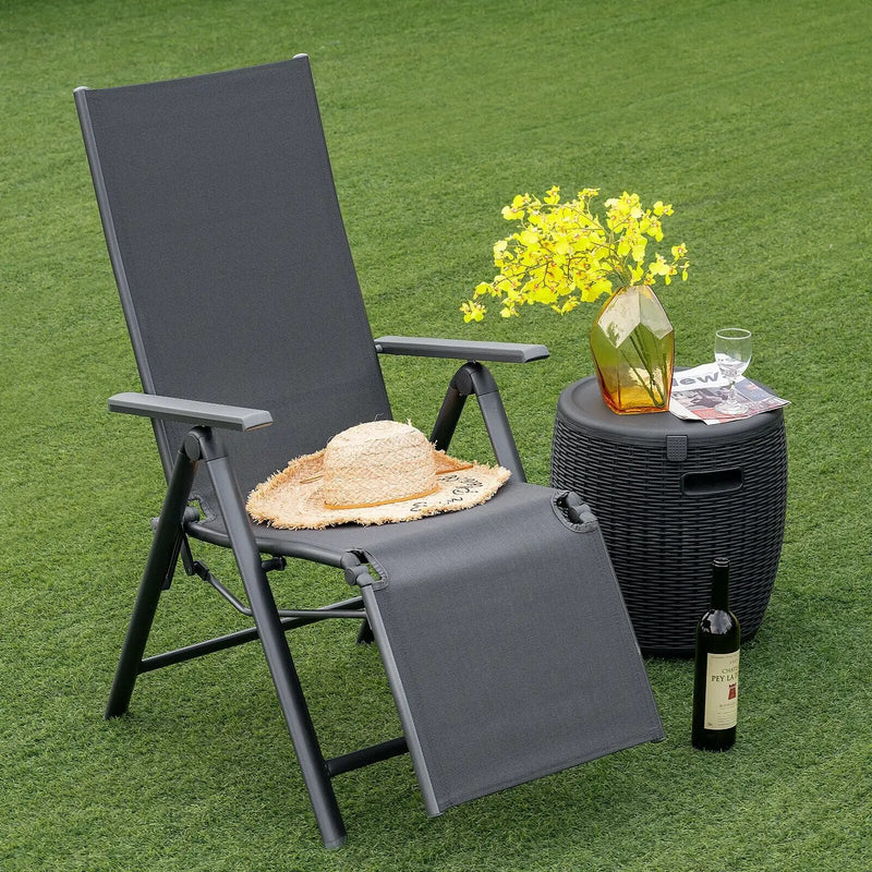 Outdoor Folding Lounge Chair with 7 Adjustable Backrest and Footrest Positions-Gray by DirectDeals