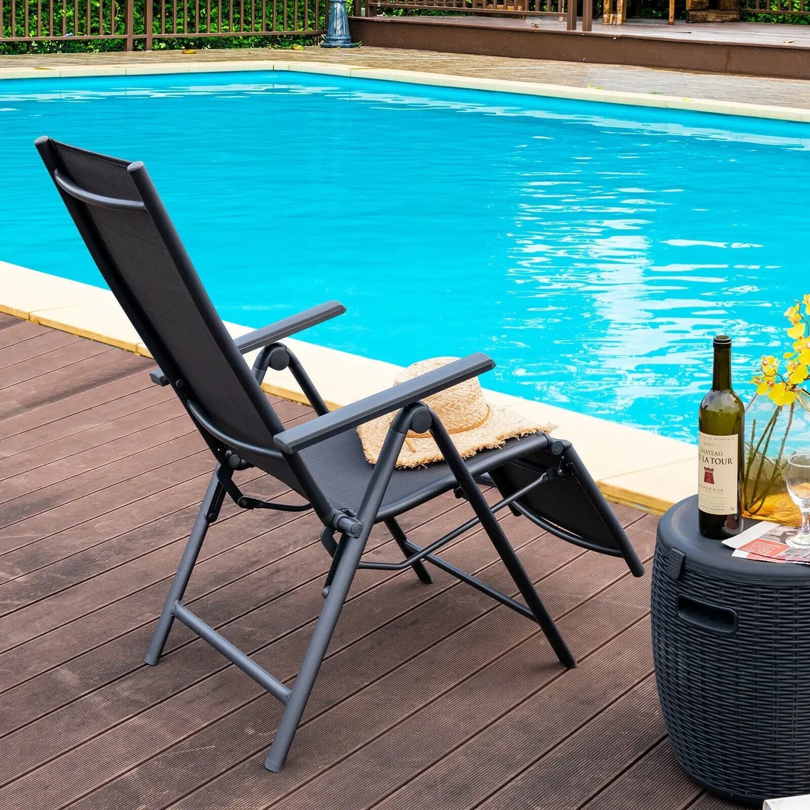 Outdoor Folding Lounge Chair with 7 Adjustable Backrest and Footrest Positions-Gray by DirectDeals