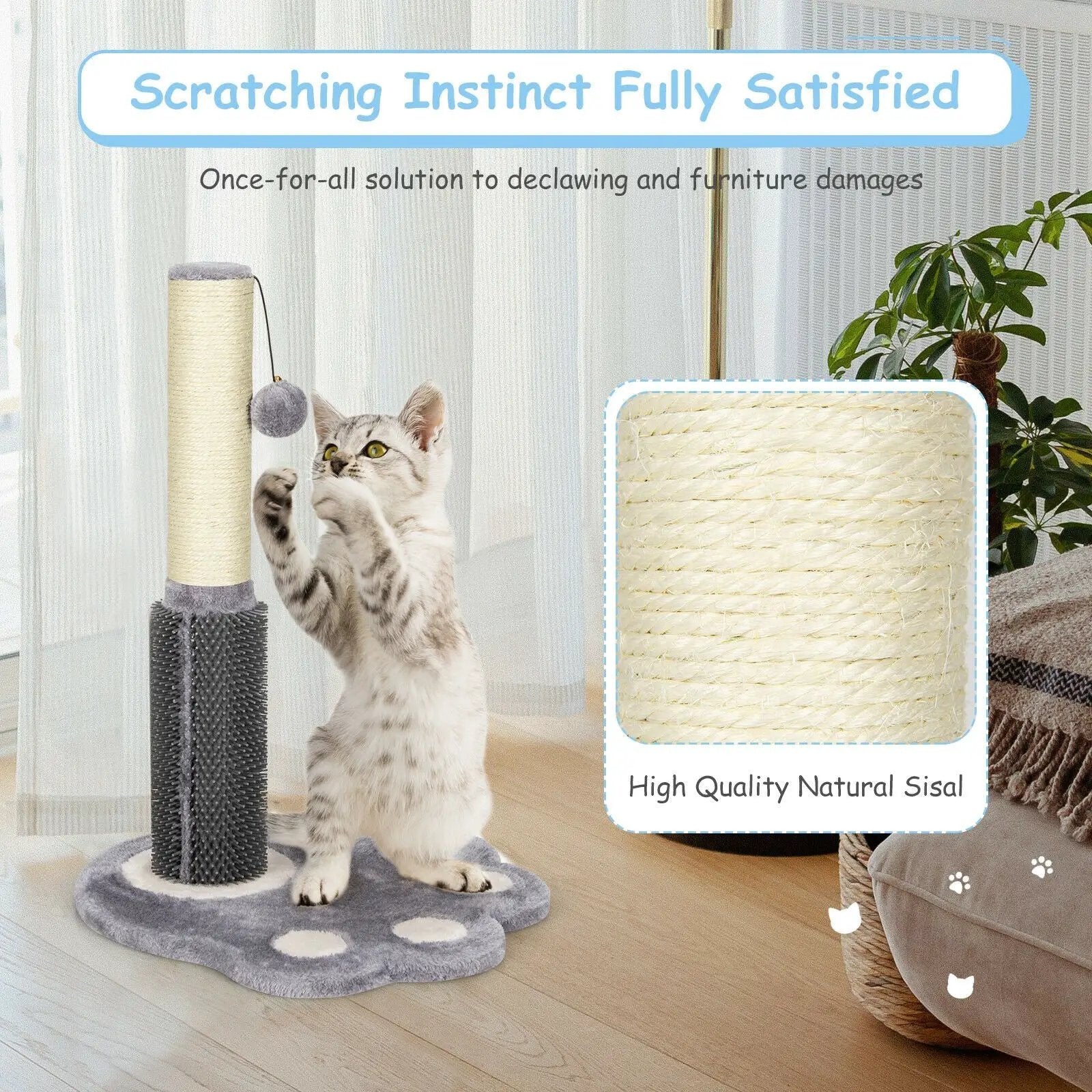 20.5 inch Tall Cat Scratching Post Claw Scratcher with Sisal Rope and Plush Ball-Gray by DirectDeals