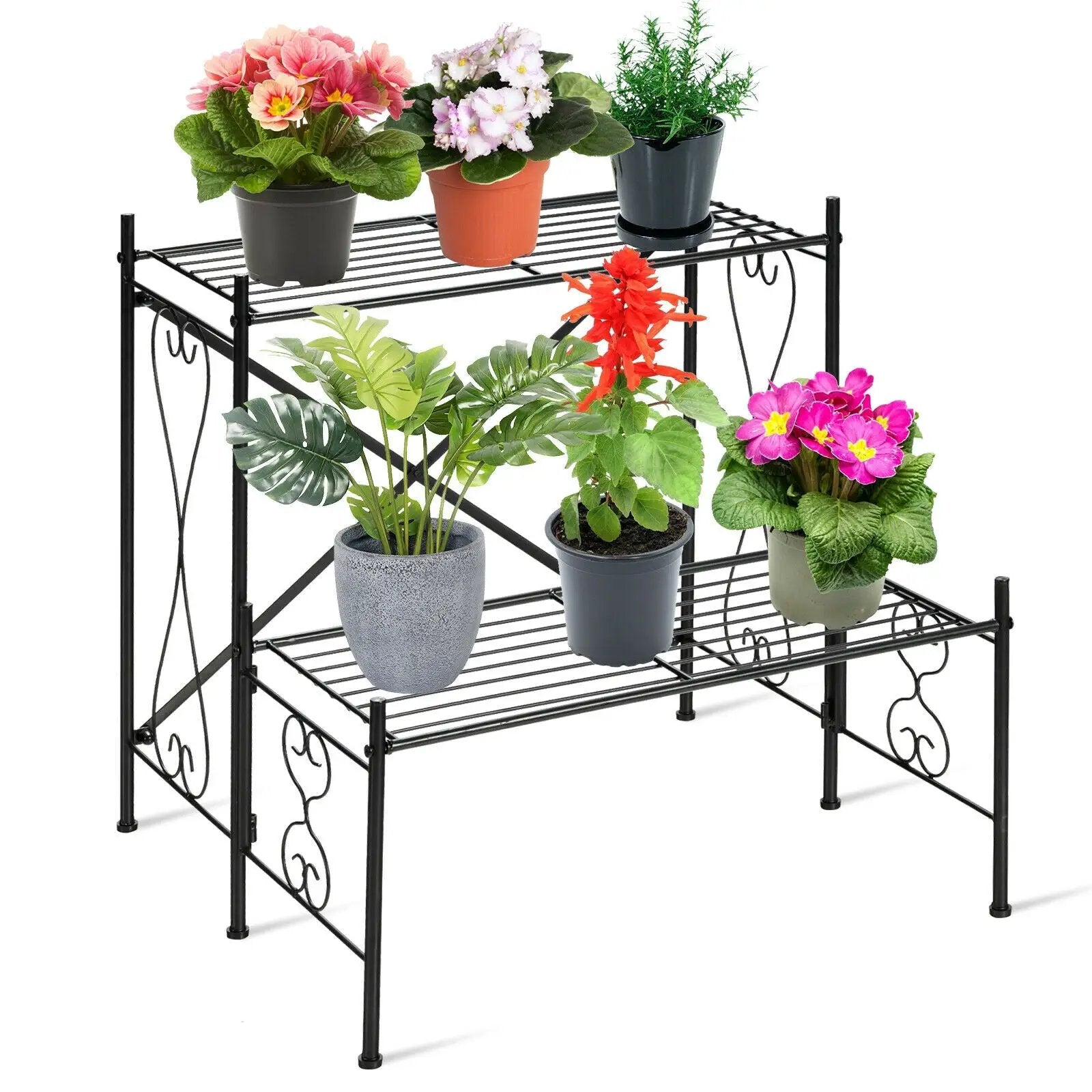 2-Tier Metal Plant Stand Garden Shelf by DirectDeals