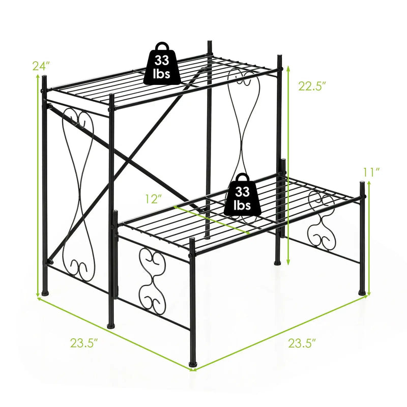 2-Tier Metal Plant Stand Garden Shelf by DirectDeals