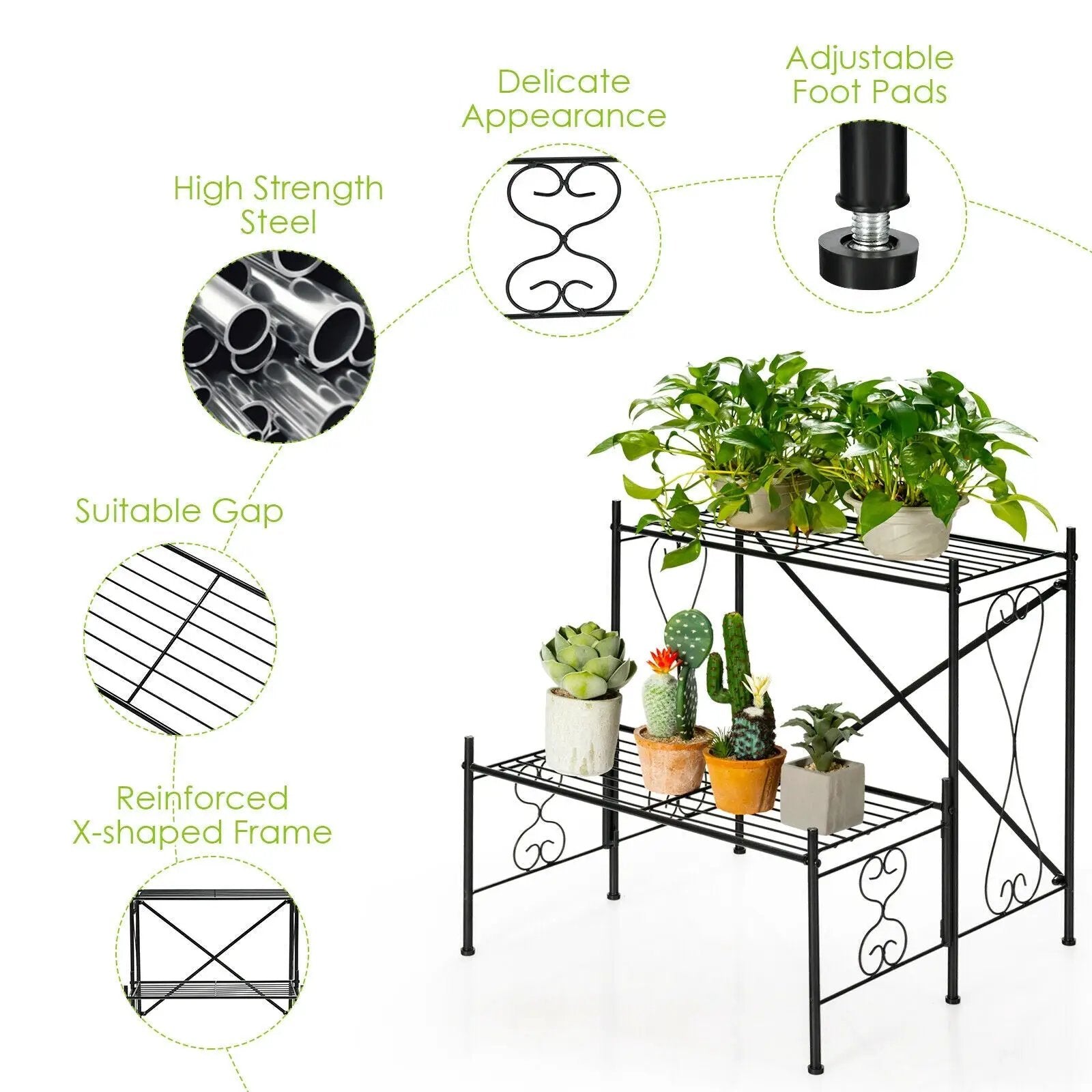 2-Tier Metal Plant Stand Garden Shelf by DirectDeals