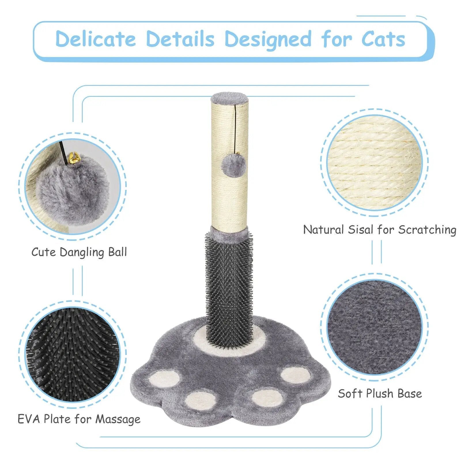 20.5 inch Tall Cat Scratching Post Claw Scratcher with Sisal Rope and Plush Ball-Gray by DirectDeals