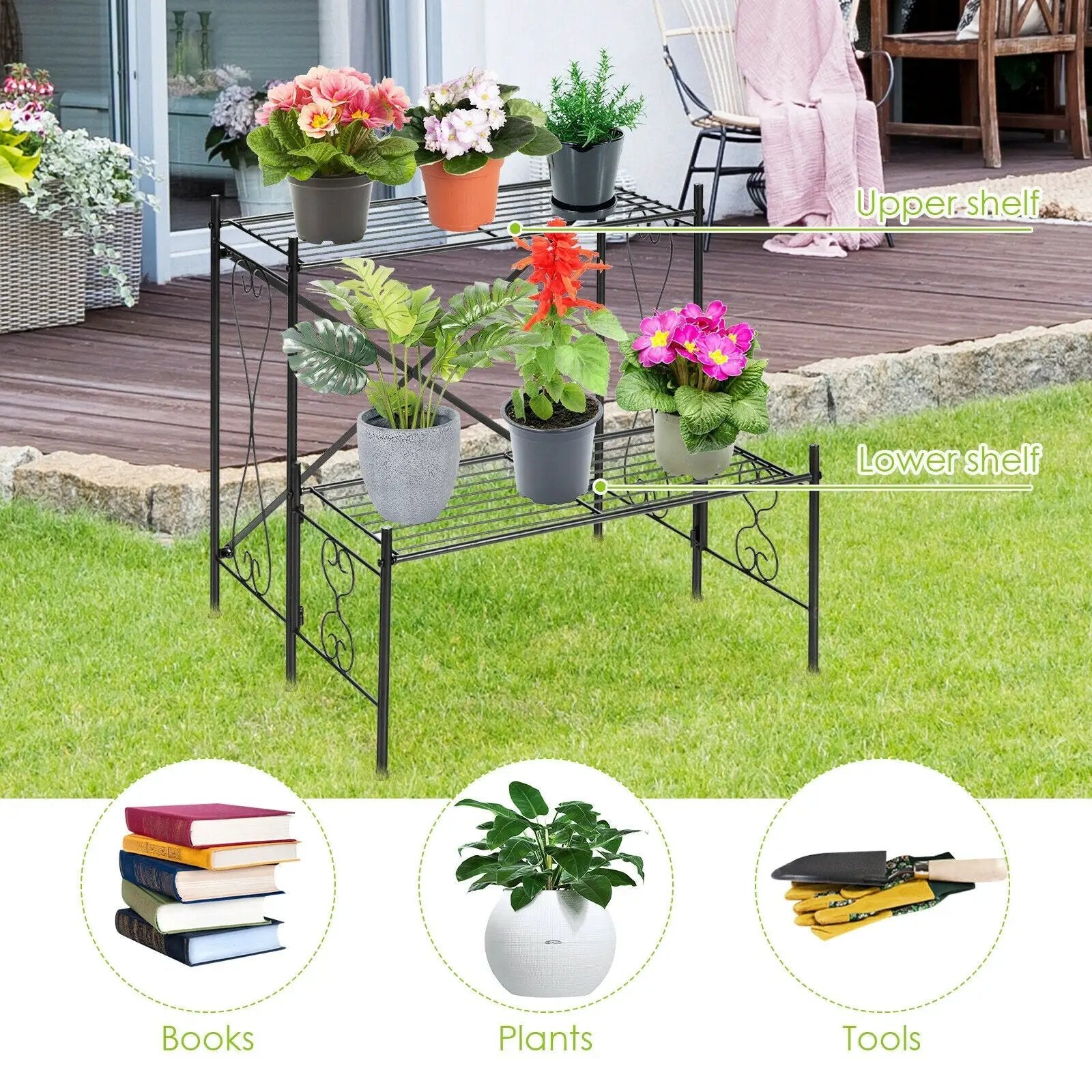 2-Tier Metal Plant Stand Garden Shelf by DirectDeals