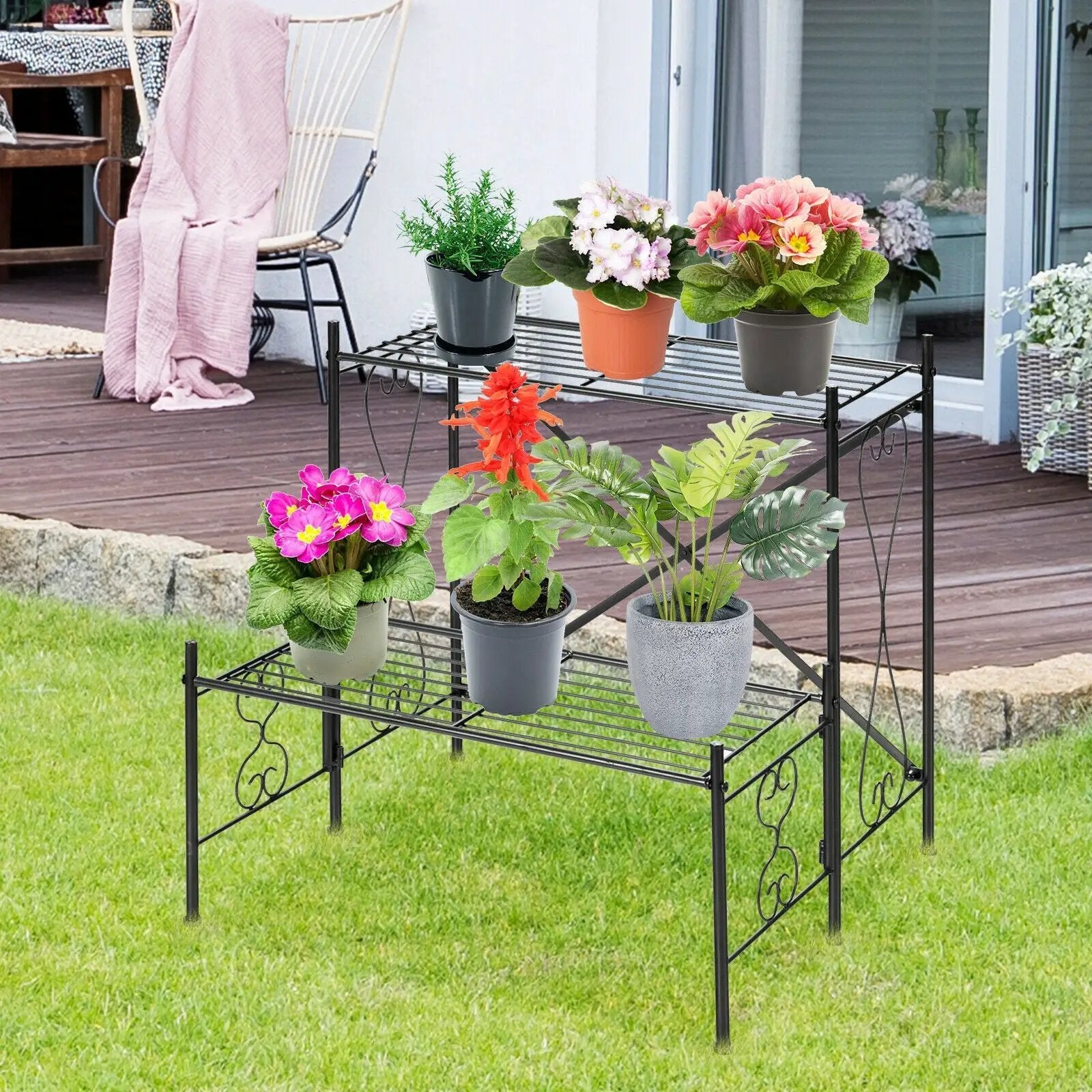 2-Tier Metal Plant Stand Garden Shelf by DirectDeals