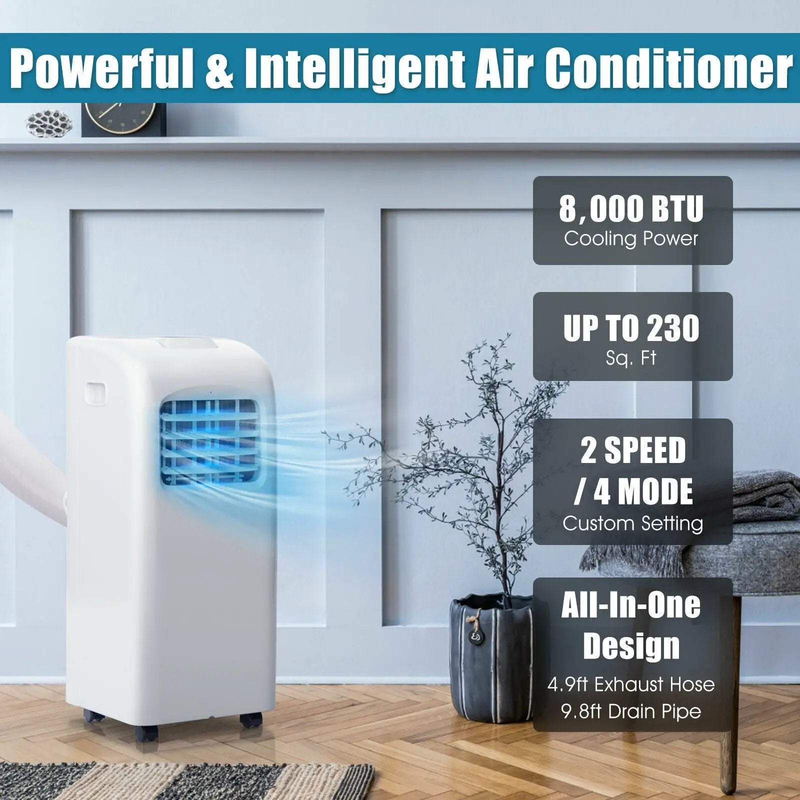 8000 BTU(Ashrae) Portable Air Conditioner with Dehumidifier Function by DirectDeals