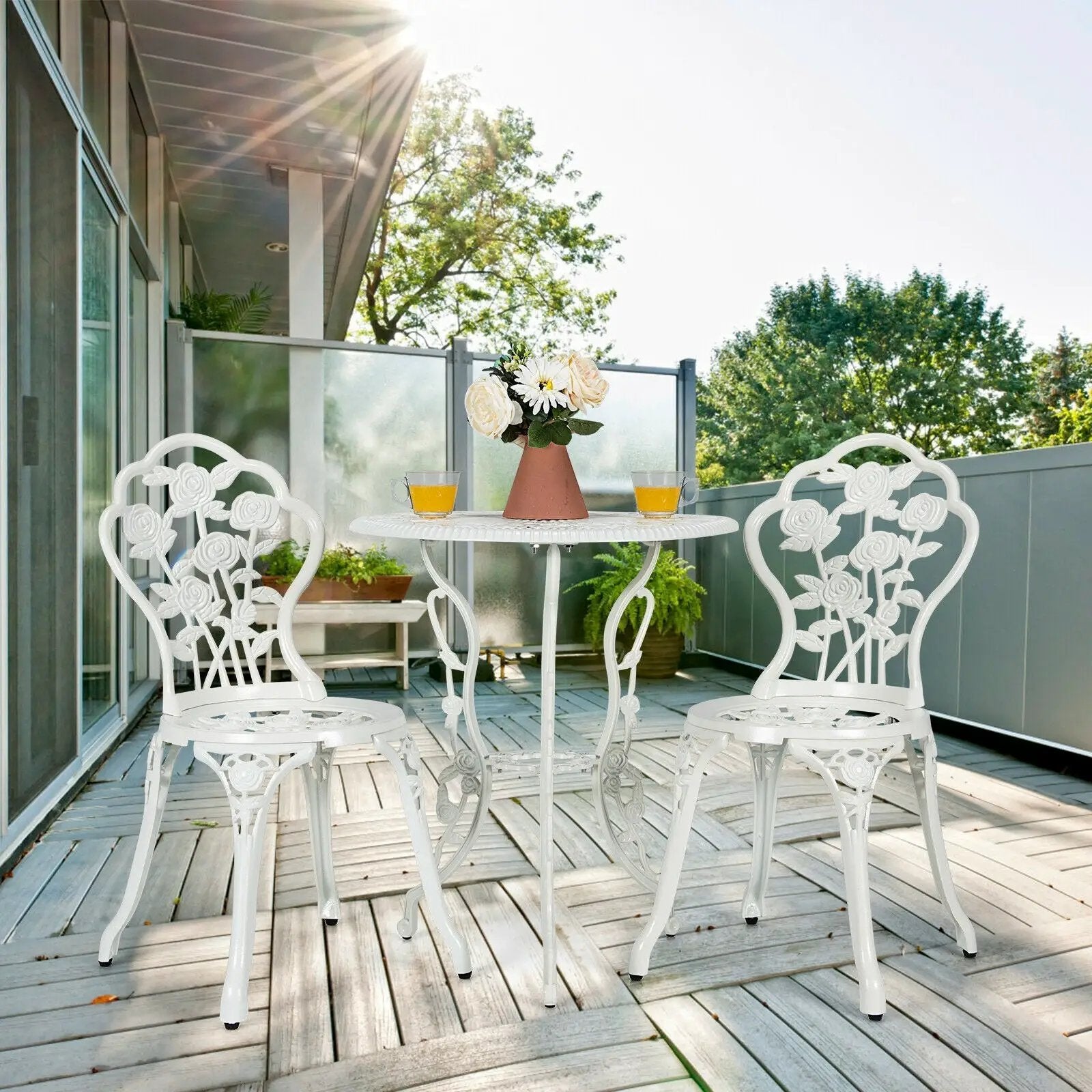 Outdoor Cast Aluminum Patio Furniture Set with Rose Design by DirectDeals