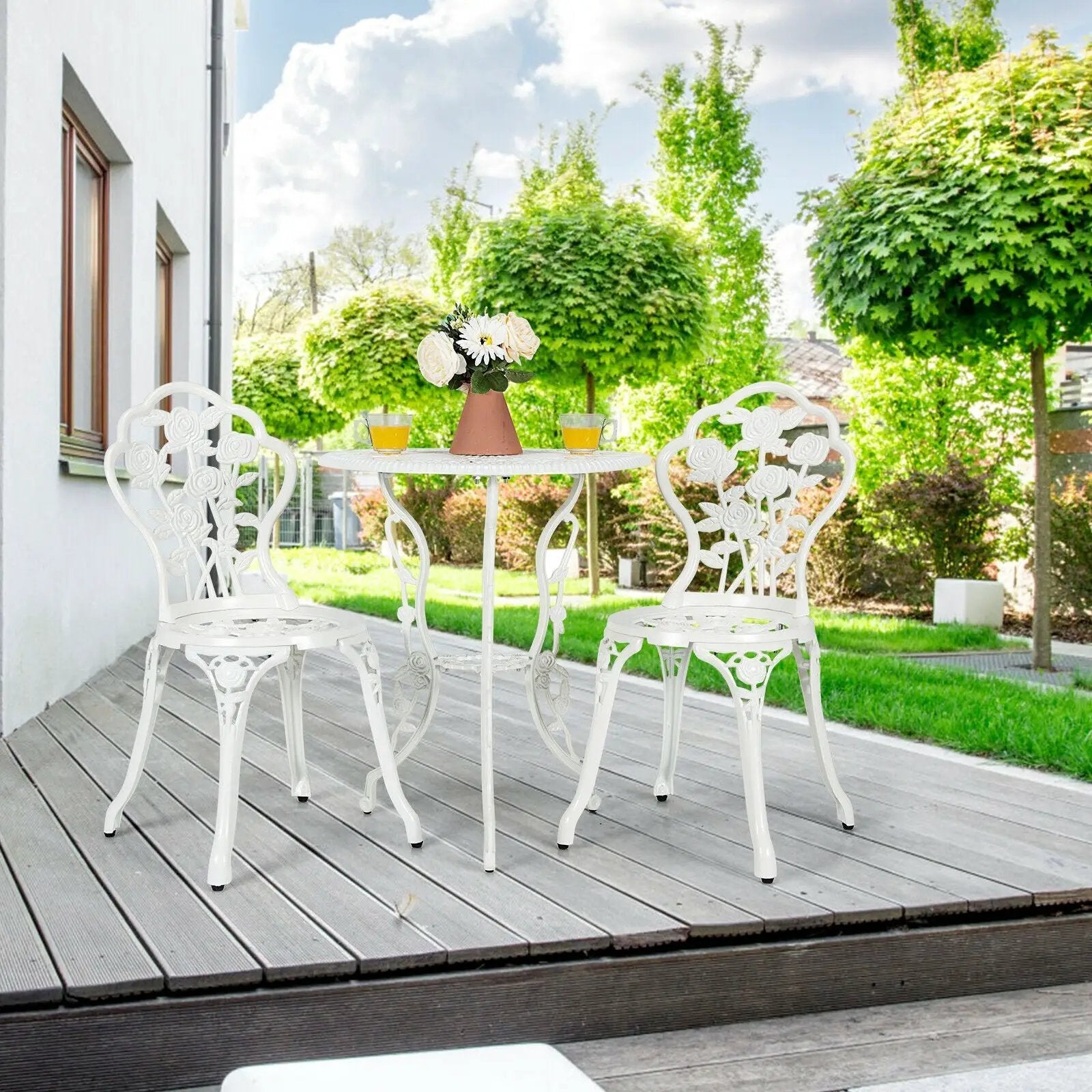 Outdoor Cast Aluminum Patio Furniture Set with Rose Design by DirectDeals