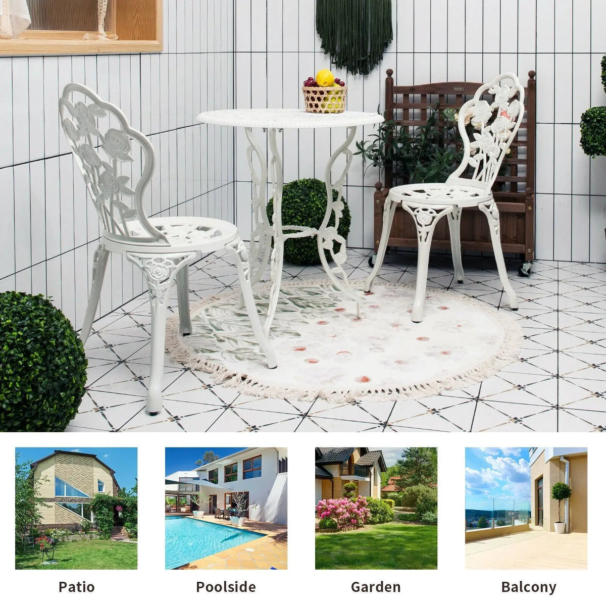 Outdoor Cast Aluminum Patio Furniture Set with Rose Design by DirectDeals
