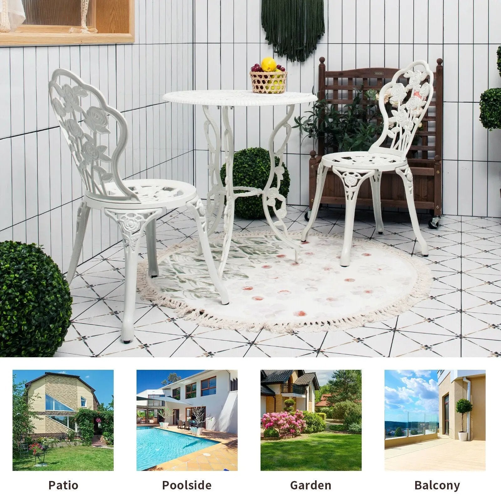Outdoor Cast Aluminum Patio Furniture Set with Rose Design by DirectDeals