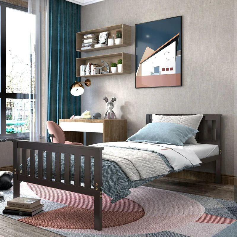 Twin Size Wood Platform Bed with Headboard by DirectDeals