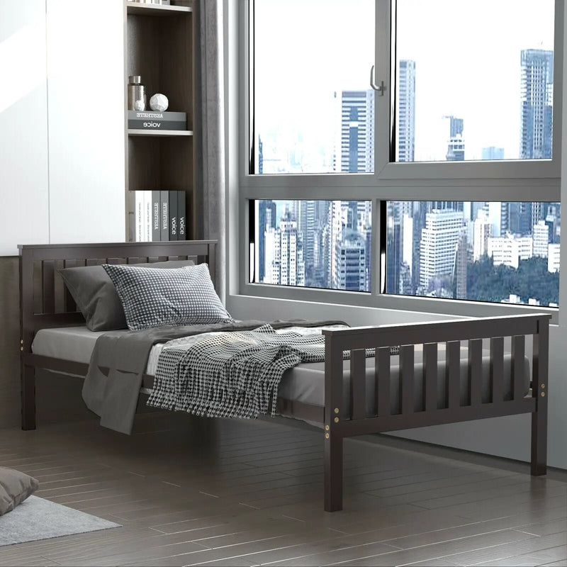 Twin Size Wood Platform Bed with Headboard by DirectDeals