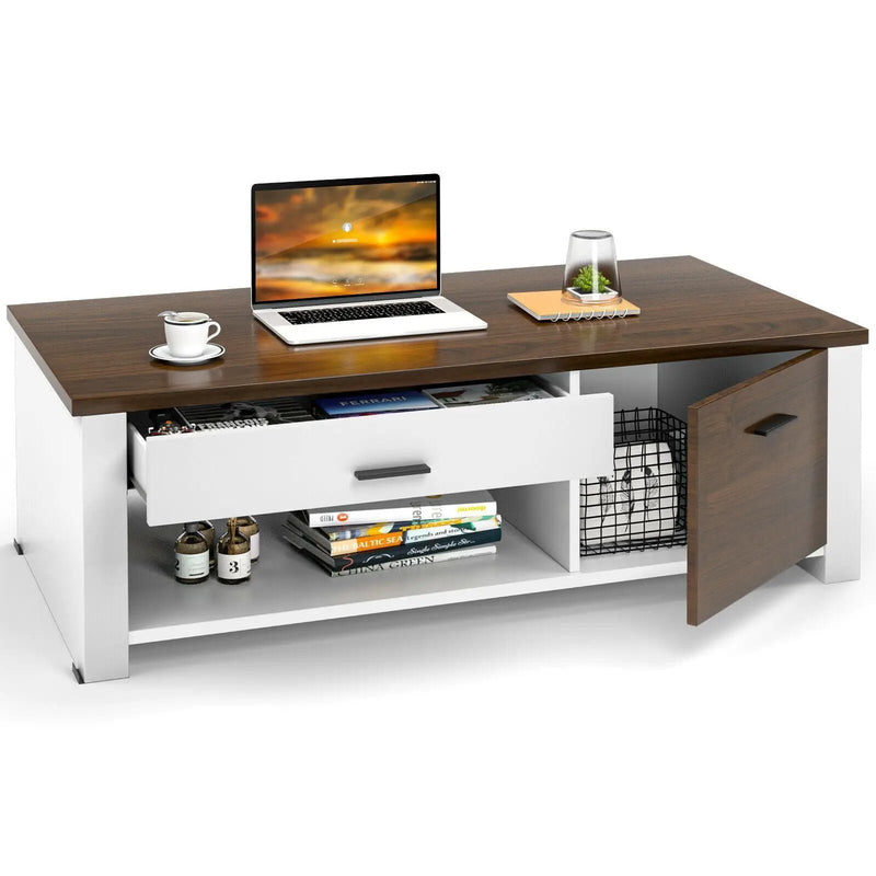 Modern Coffee Table with Front Back Drawers and Compartments for Living Room by DirectDeals