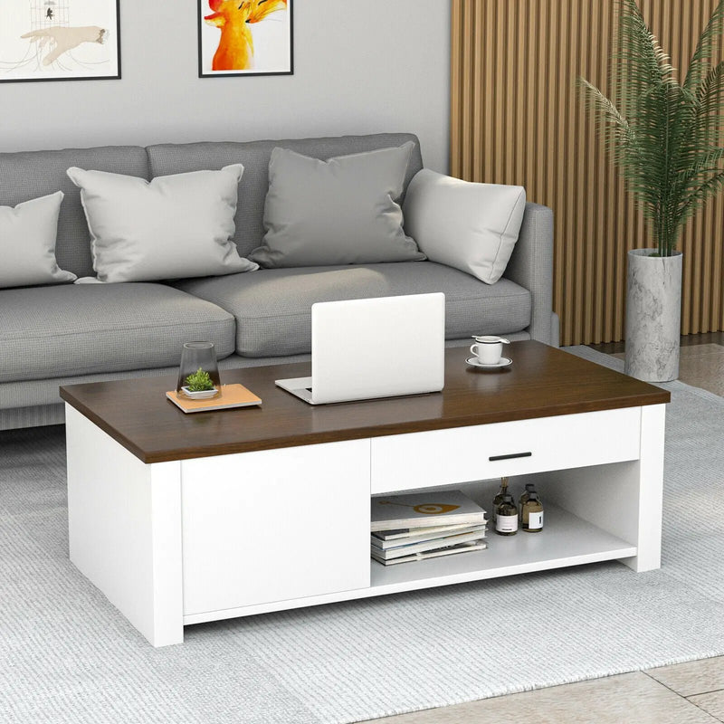 Modern Coffee Table with Front Back Drawers and Compartments for Living Room by DirectDeals