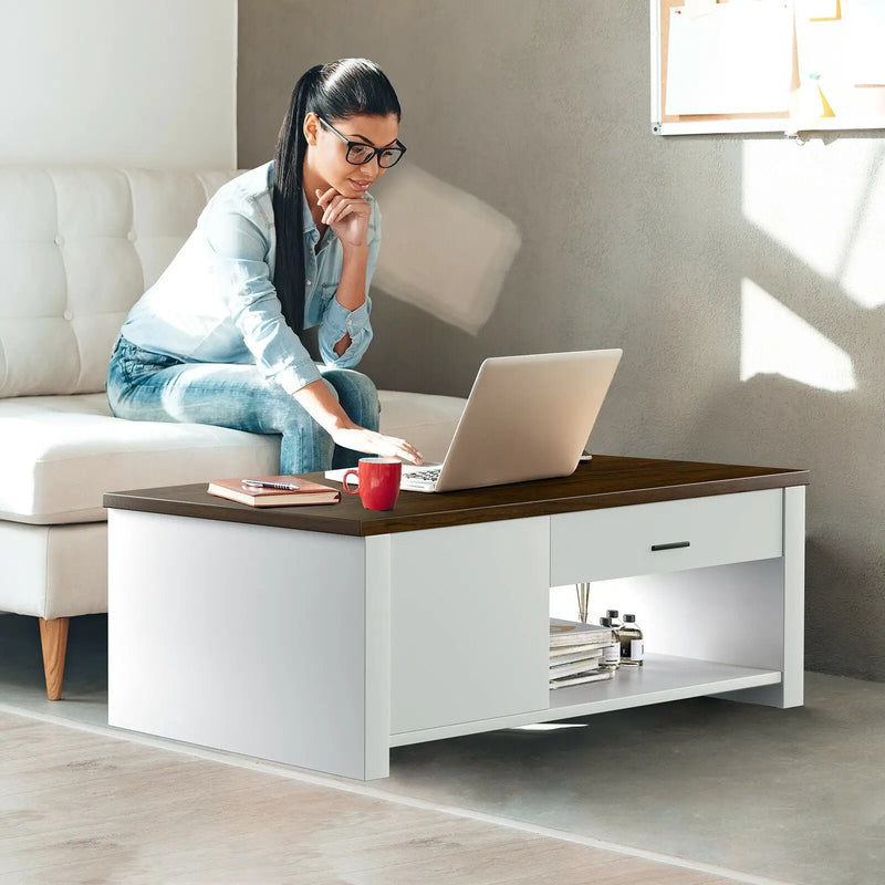 Modern Coffee Table with Front Back Drawers and Compartments for Living Room by DirectDeals