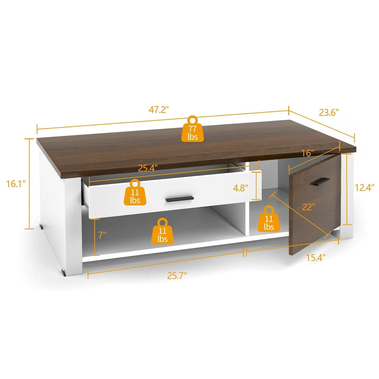 Modern Coffee Table with Front Back Drawers and Compartments for Living Room by DirectDeals
