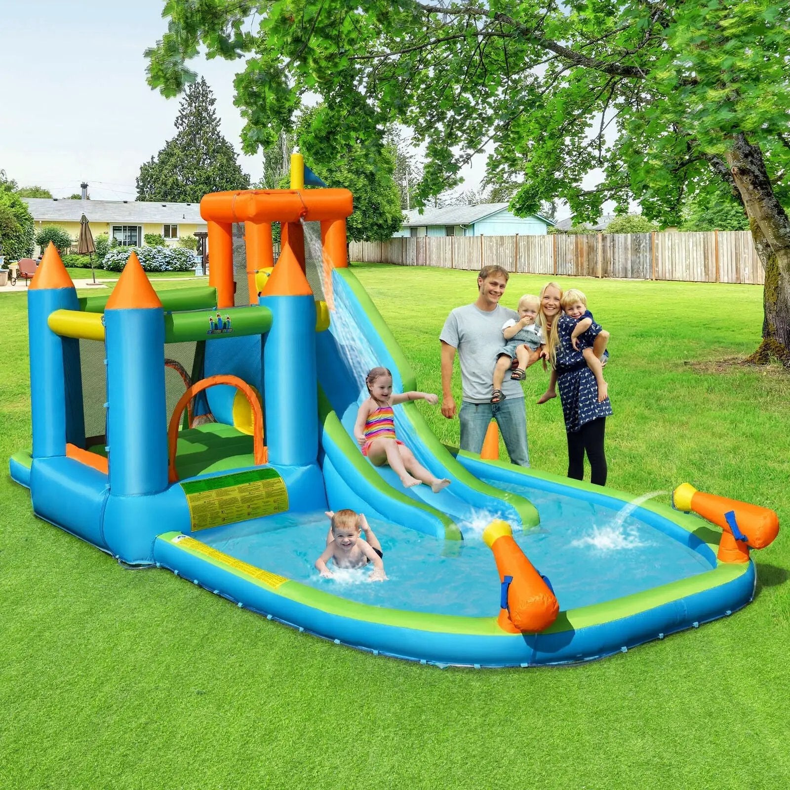 Inflatable Water Slide Kids Bounce House Splash Water Pool with 735W Blower by DirectDeals