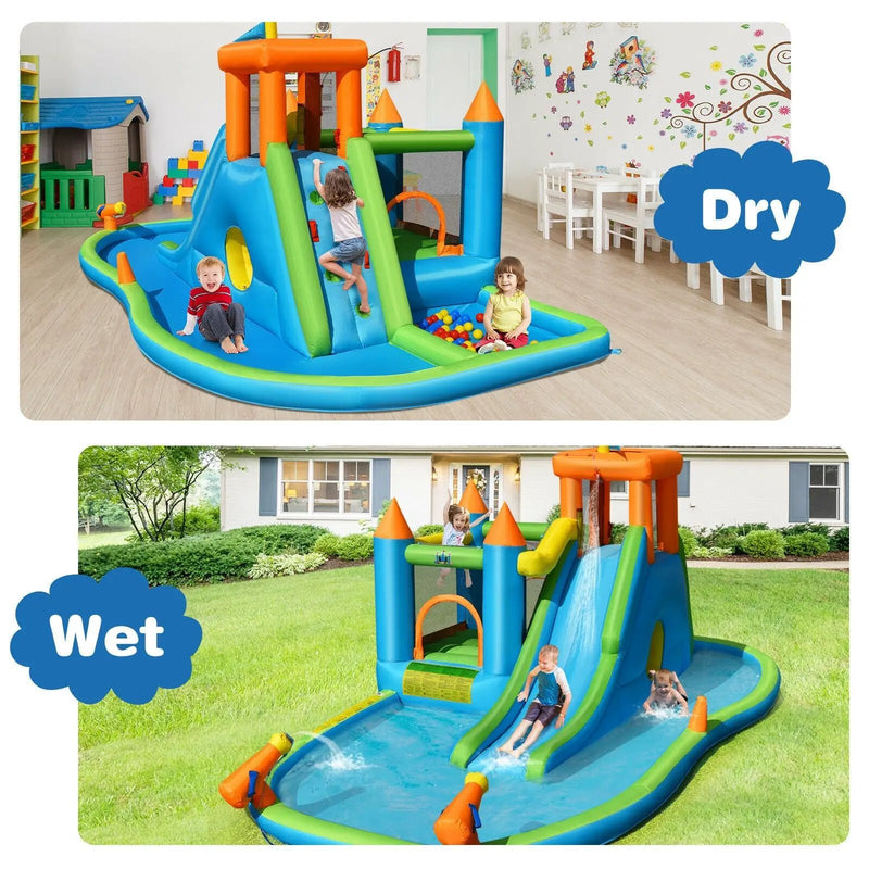 Inflatable Water Slide Kids Bounce House Splash Water Pool with 735W Blower by DirectDeals