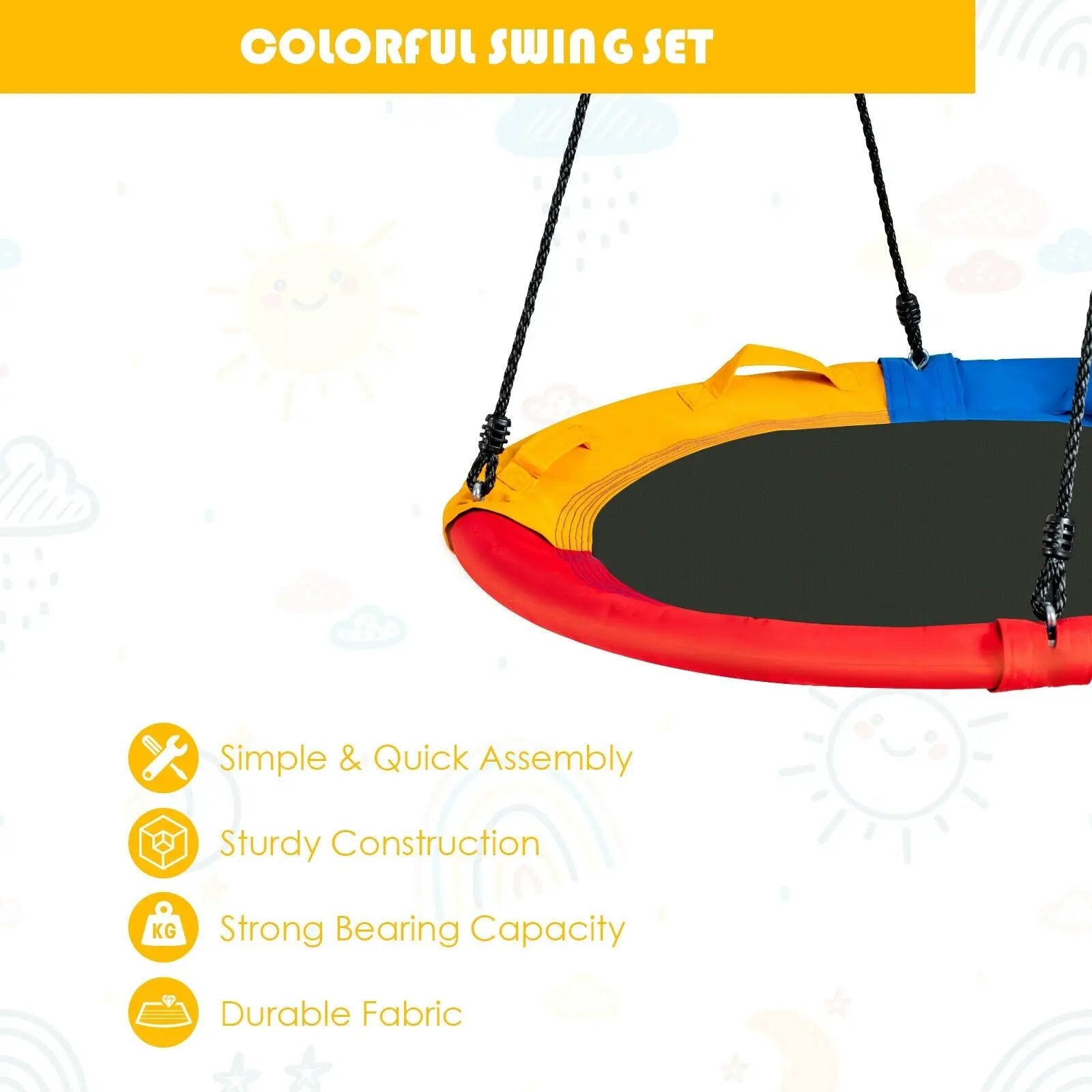 40 inch Saucer Tree Outdoor Round Platform Swing with Pillow and Handle-Multicolor by DirectDeals