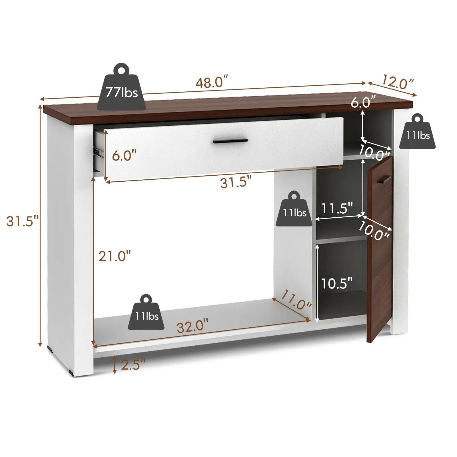 48 Inch Console Table with Drawer and Cabinet by DirectDeals