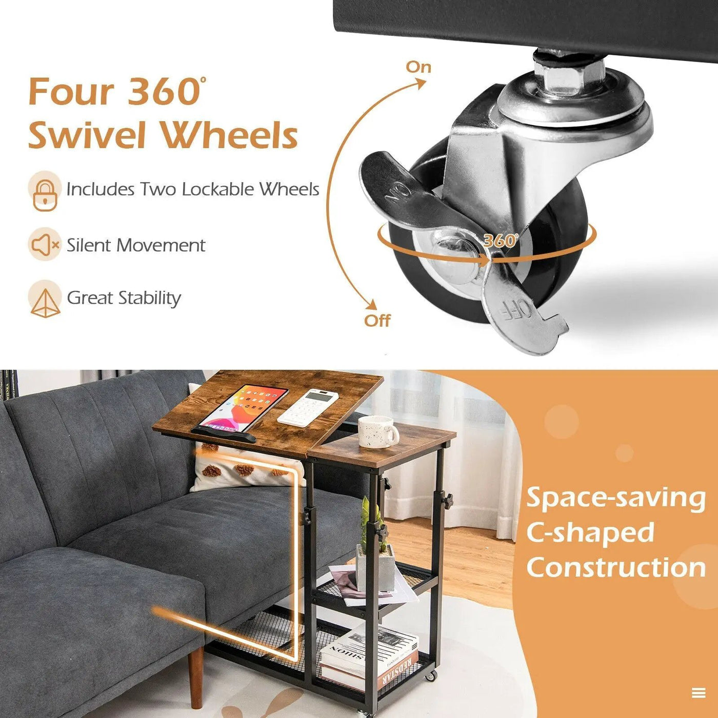 Adjustable C-Shaped Bedside Table by DirectDeals
