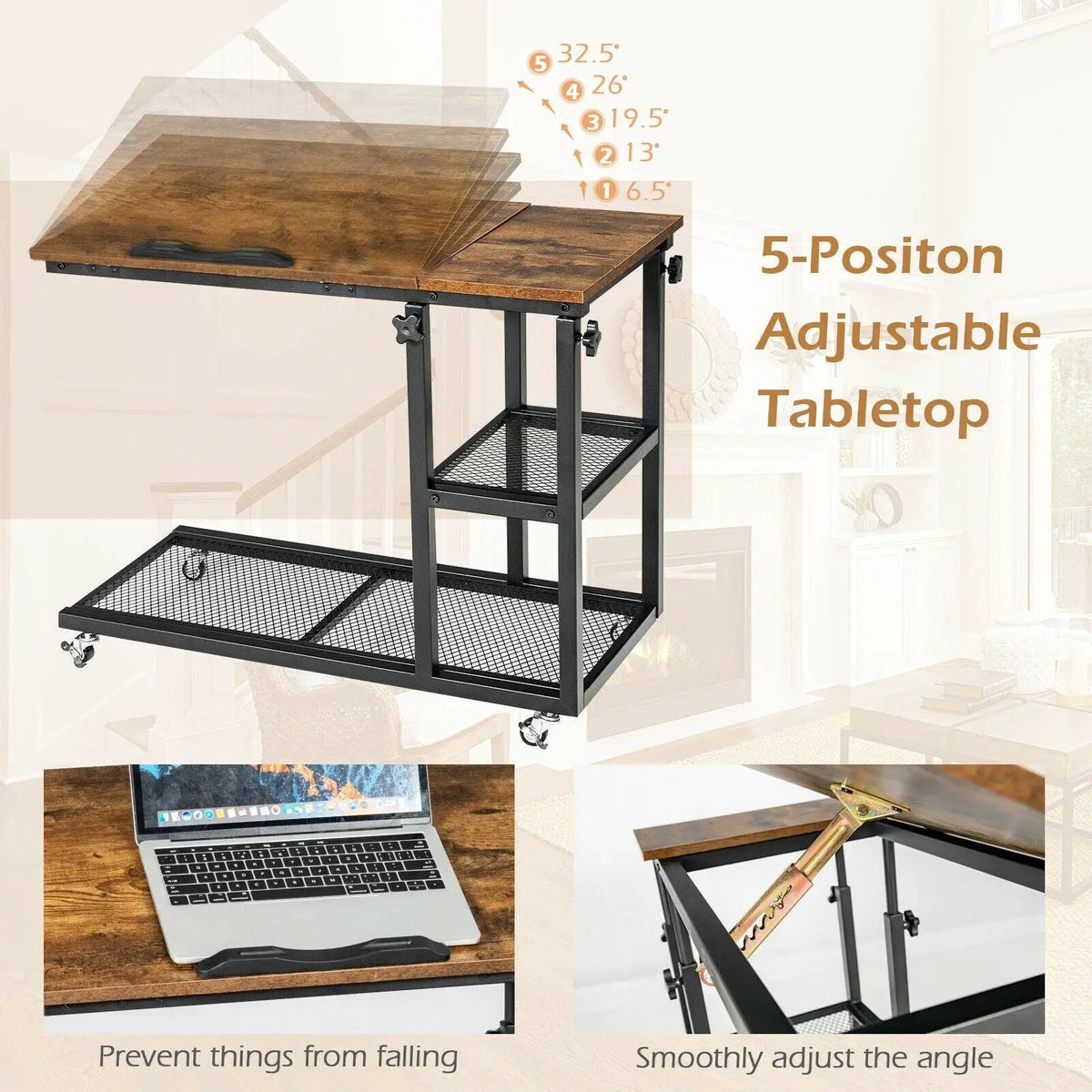 Adjustable C-Shaped Bedside Table by DirectDeals