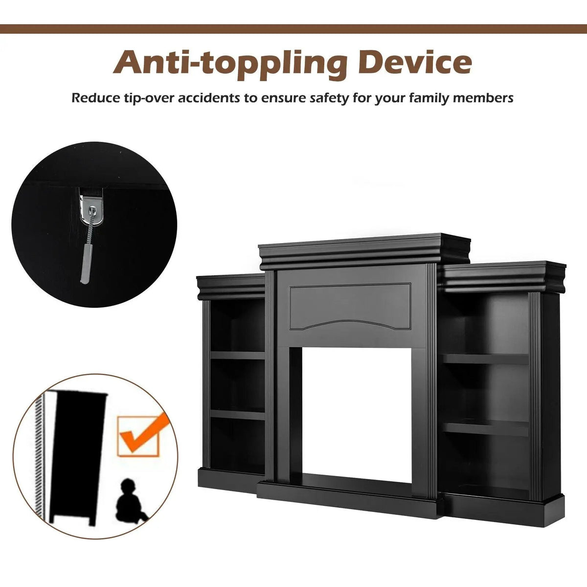 70 Inch Modern Fireplace Media Entertainment Center with Bookcase by DirectDeals