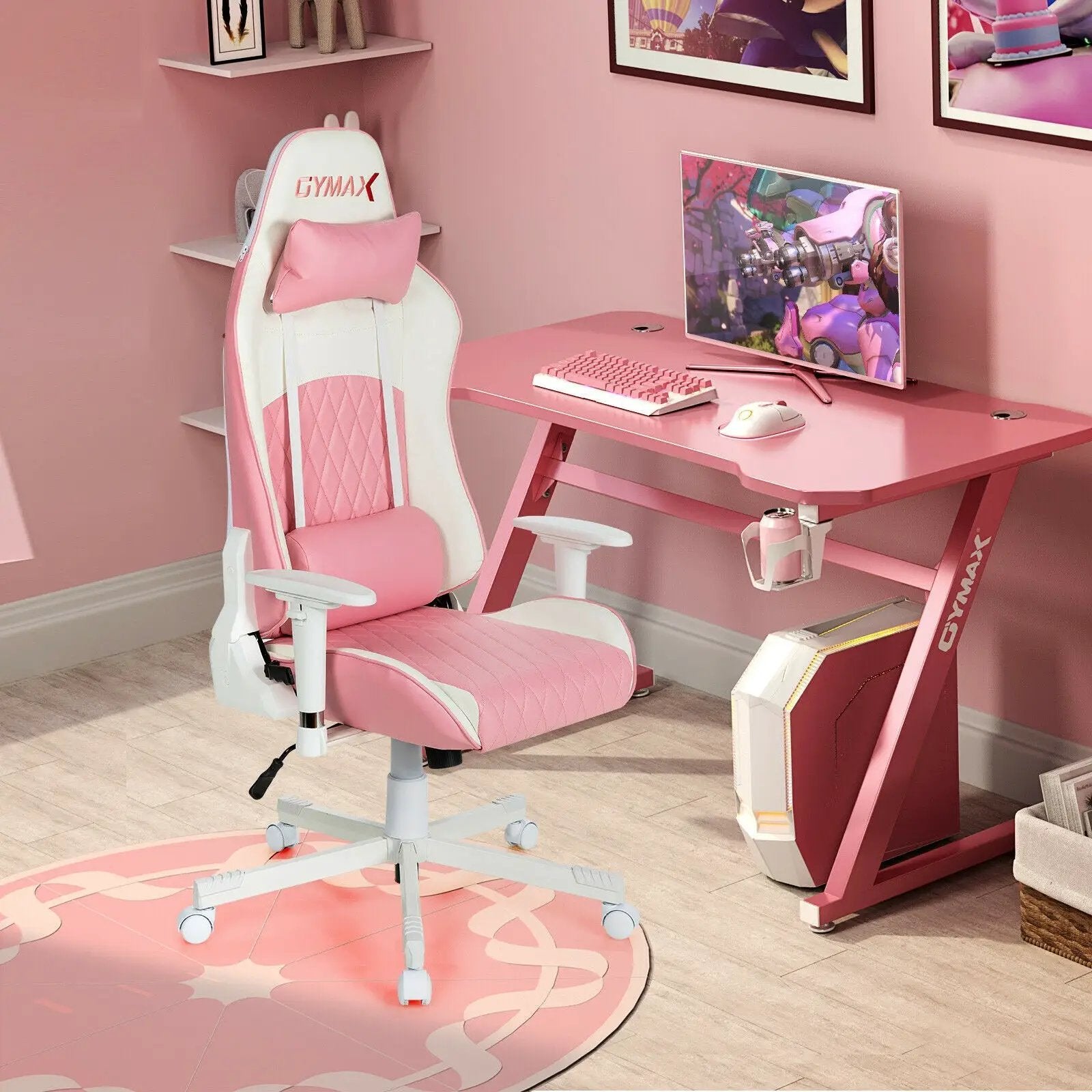 Ergonomic High Back Computer Desk Chair with Headrest and Lumbar Support-Pink by DirectDeals