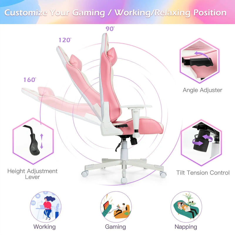 Ergonomic High Back Computer Desk Chair with Headrest and Lumbar Support-Pink by DirectDeals