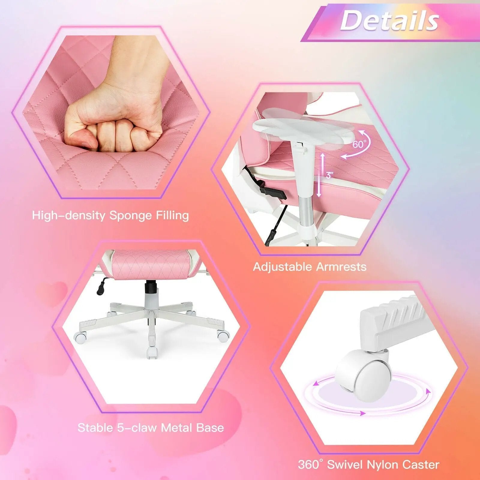 Ergonomic High Back Computer Desk Chair with Headrest and Lumbar Support-Pink by DirectDeals