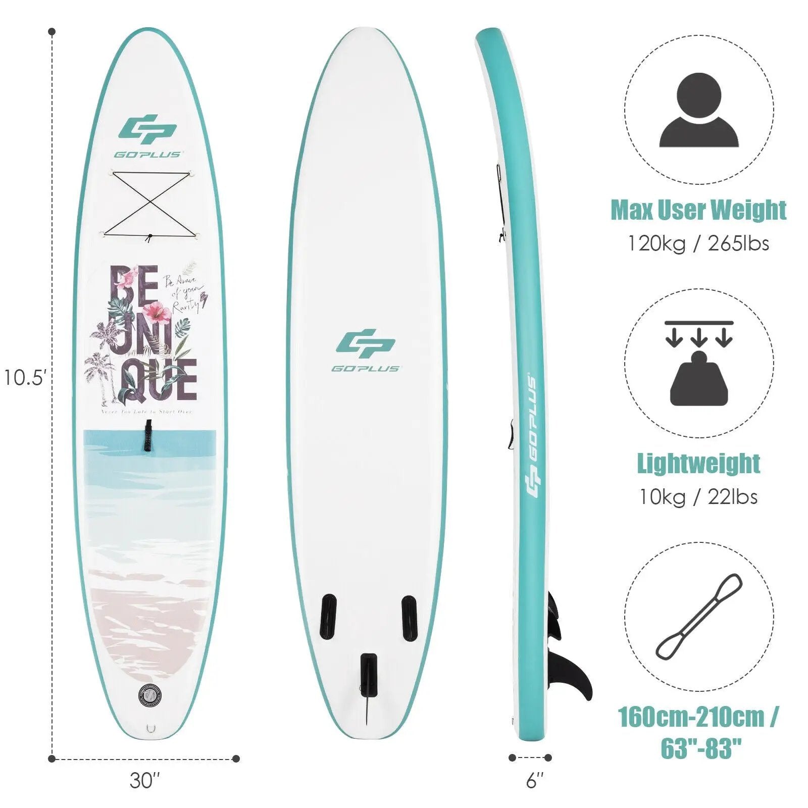 10.5 ft Inflatable Stand Up Paddle Board Surfboard with Aluminum Paddle Pump by DirectDeals
