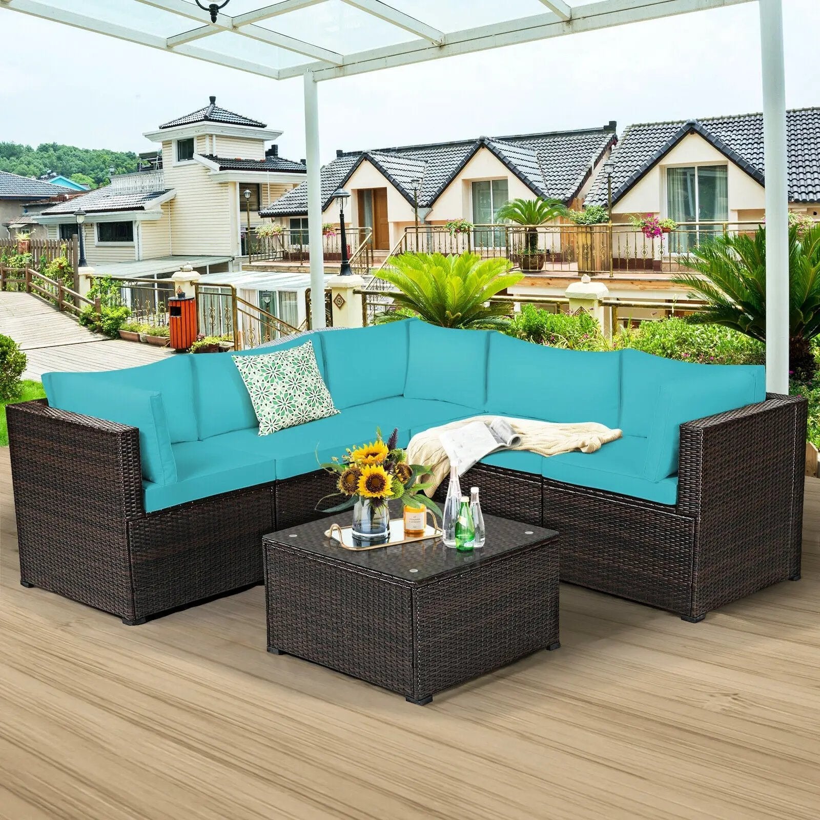 6 Pieces Patio Furniture Sofa Set with Cushions for Outdoor by DirectDeals