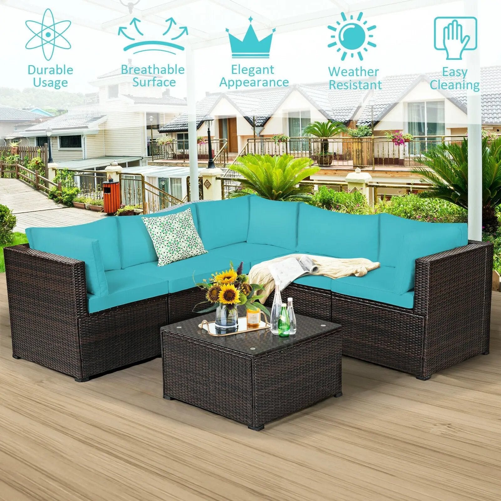 6 Pieces Patio Furniture Sofa Set with Cushions for Outdoor by DirectDeals