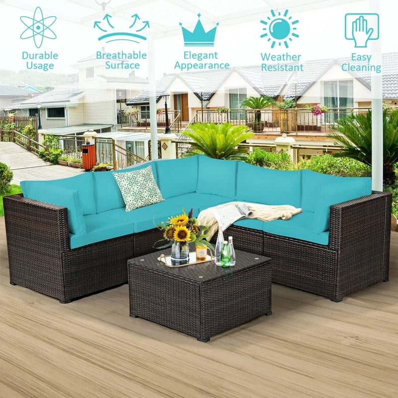 6 Pieces Patio Furniture Sofa Set with Cushions for Outdoor by DirectDeals