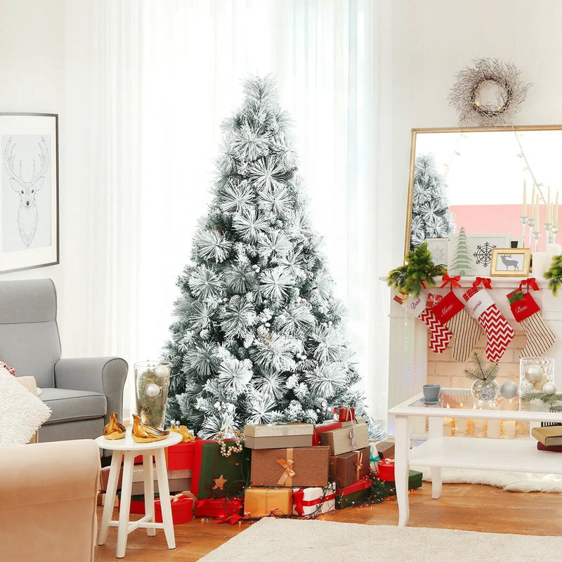6 Feet Snow Flocked Christmas Tree with Pine Cone and Red Berries by DirectDeals