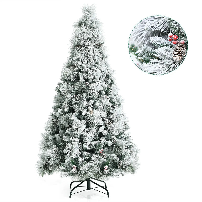 6 Feet Snow Flocked Christmas Tree with Pine Cone and Red Berries by DirectDeals