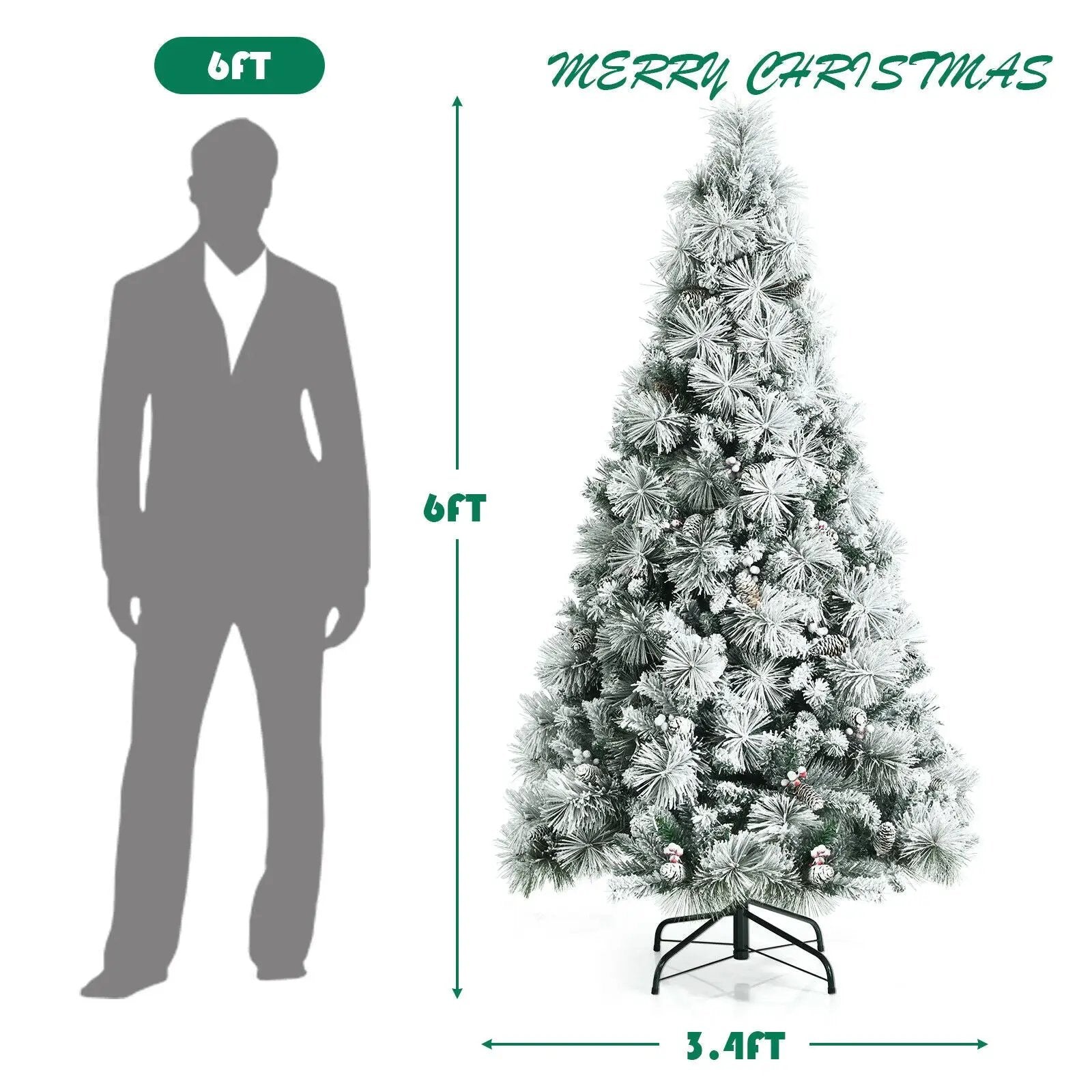 6 Feet Snow Flocked Christmas Tree with Pine Cone and Red Berries by DirectDeals