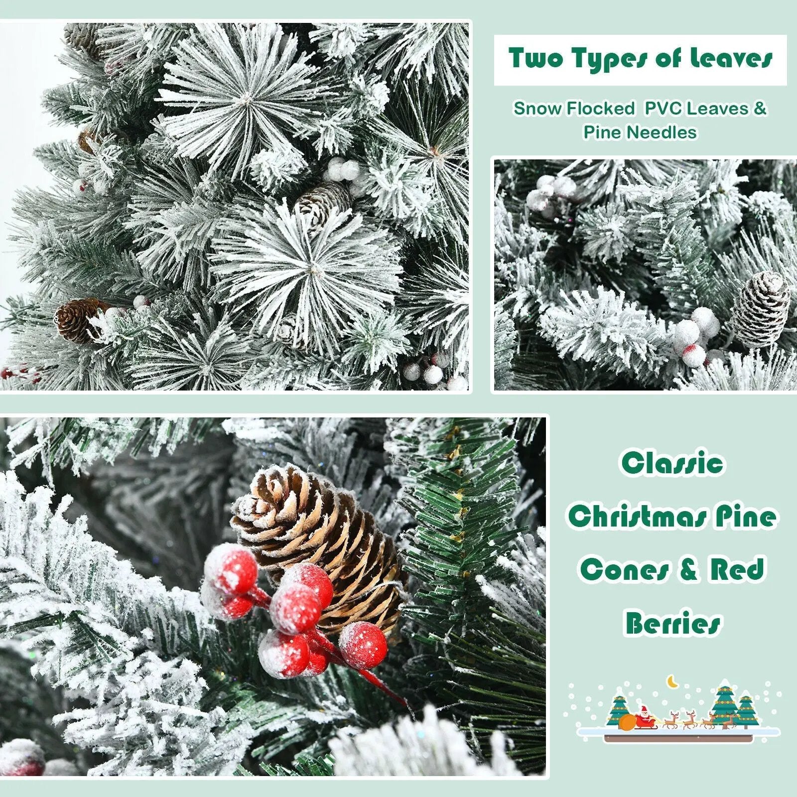 6 Feet Snow Flocked Christmas Tree with Pine Cone and Red Berries by DirectDeals