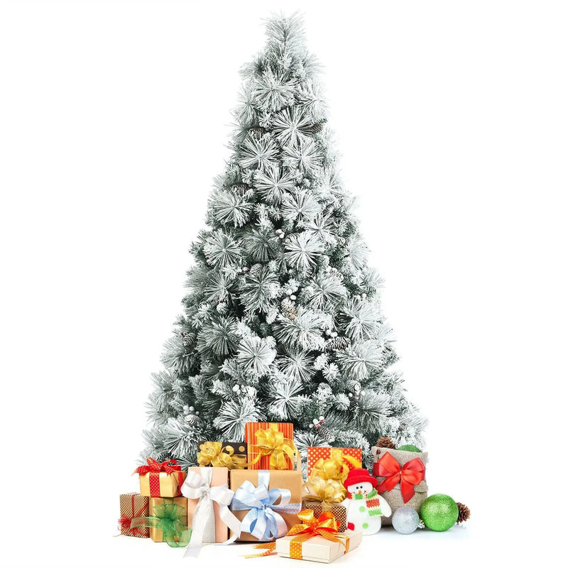 6 Feet Snow Flocked Christmas Tree with Pine Cone and Red Berries by DirectDeals