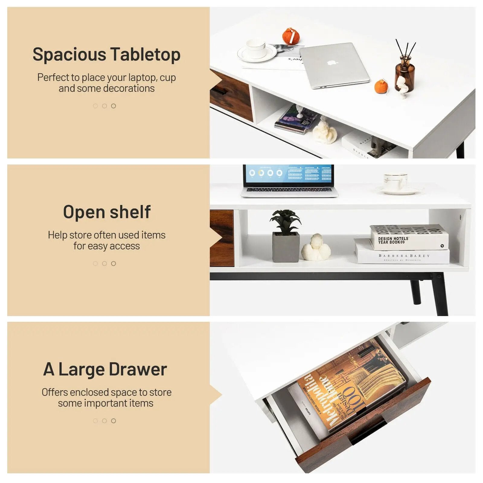 Rectangular Wooden Coffee Table with Drawer and Open Storage Shelf by DirectDeals