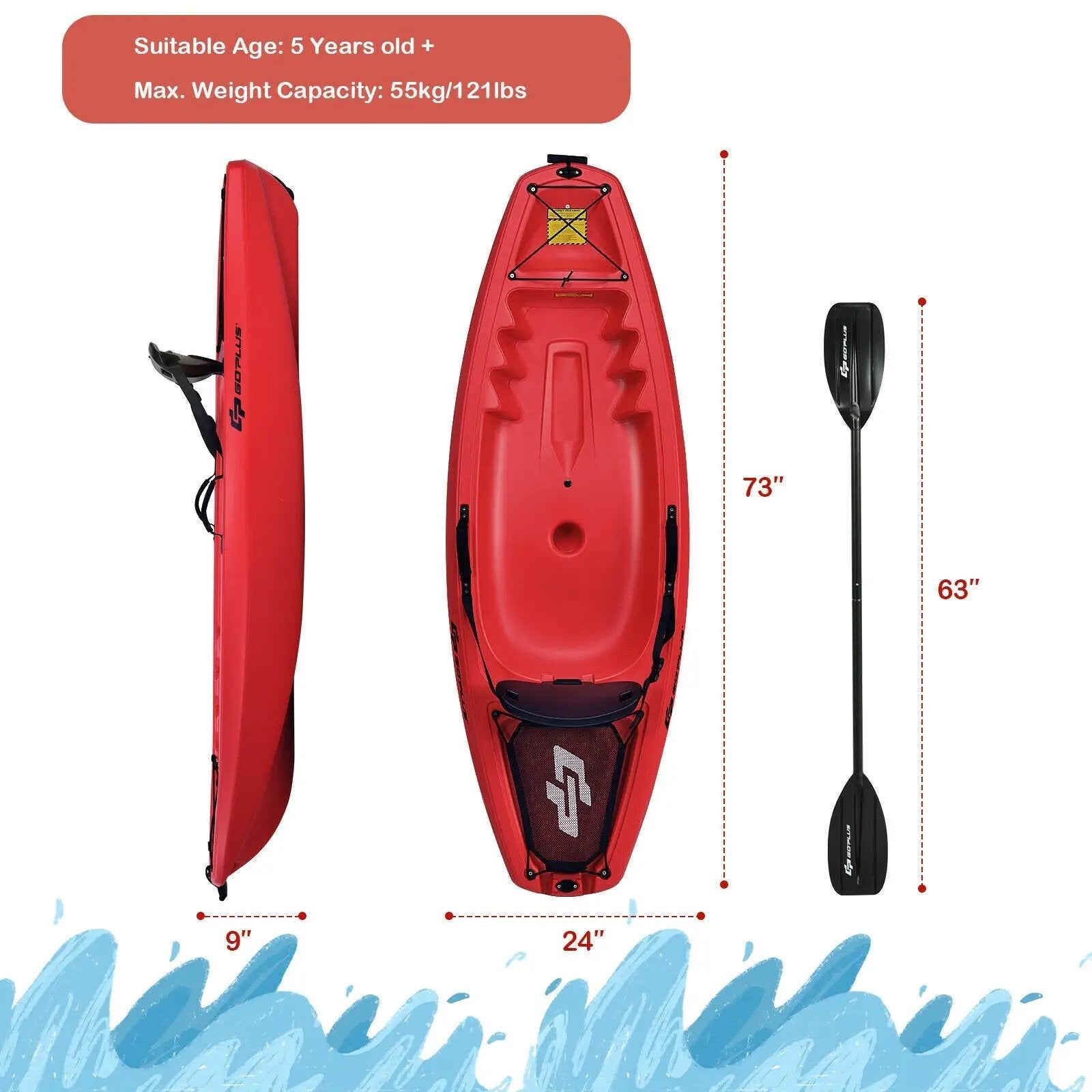 6 Feet Youth Kids Kayak with Bonus Paddle and Folding Backrest for Kid Over 5 by DirectDeals