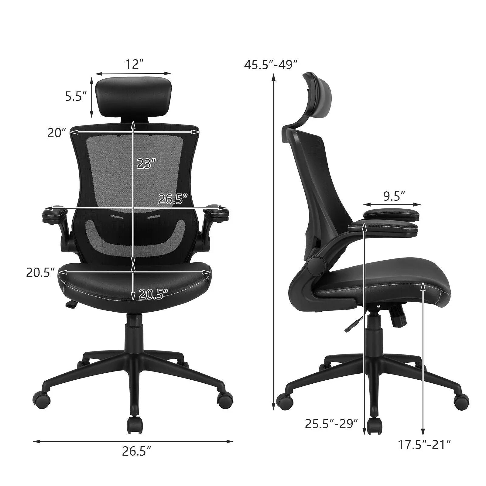 High-Back Executive Chair with Adjustable Lumbar Support and Headrest-Black by DirectDeals