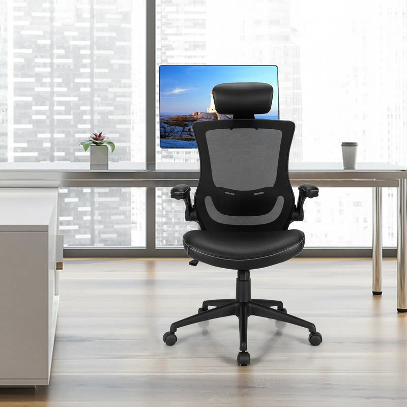 High-Back Executive Chair with Adjustable Lumbar Support and Headrest-Black by DirectDeals