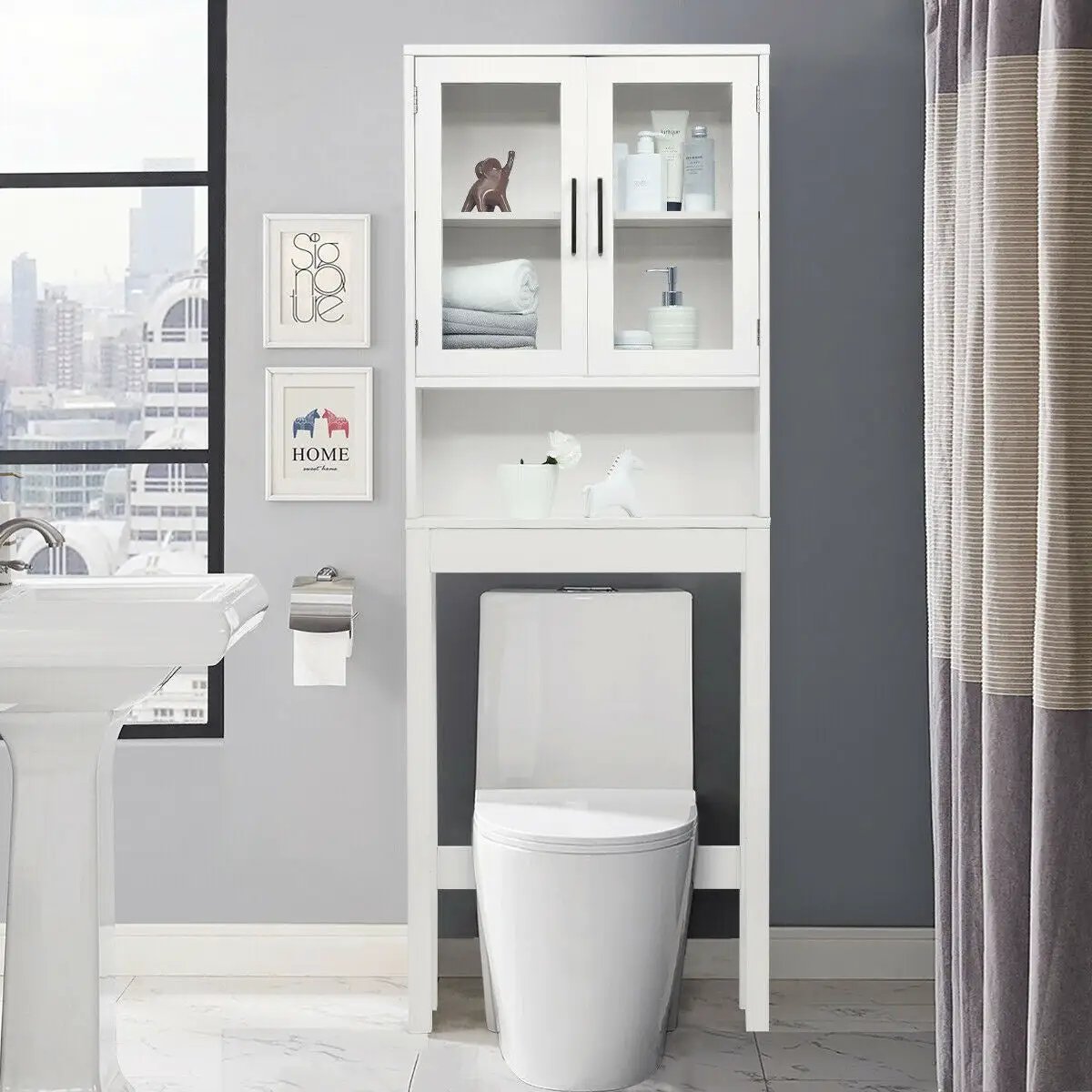 Over the Toilet Storage Cabinet Bathroom Space Saver with Tempered Glass Door by DirectDeals