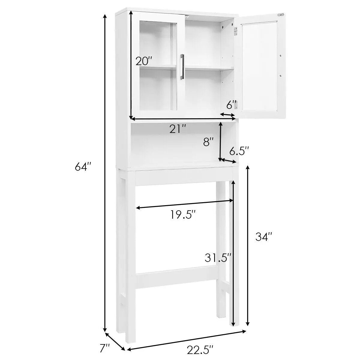 Over the Toilet Storage Cabinet Bathroom Space Saver with Tempered Glass Door by DirectDeals